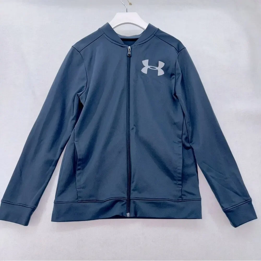 Boys UA Under Armour Full Zip Warm-Up Performance Jacket Loose YXL grey-blue